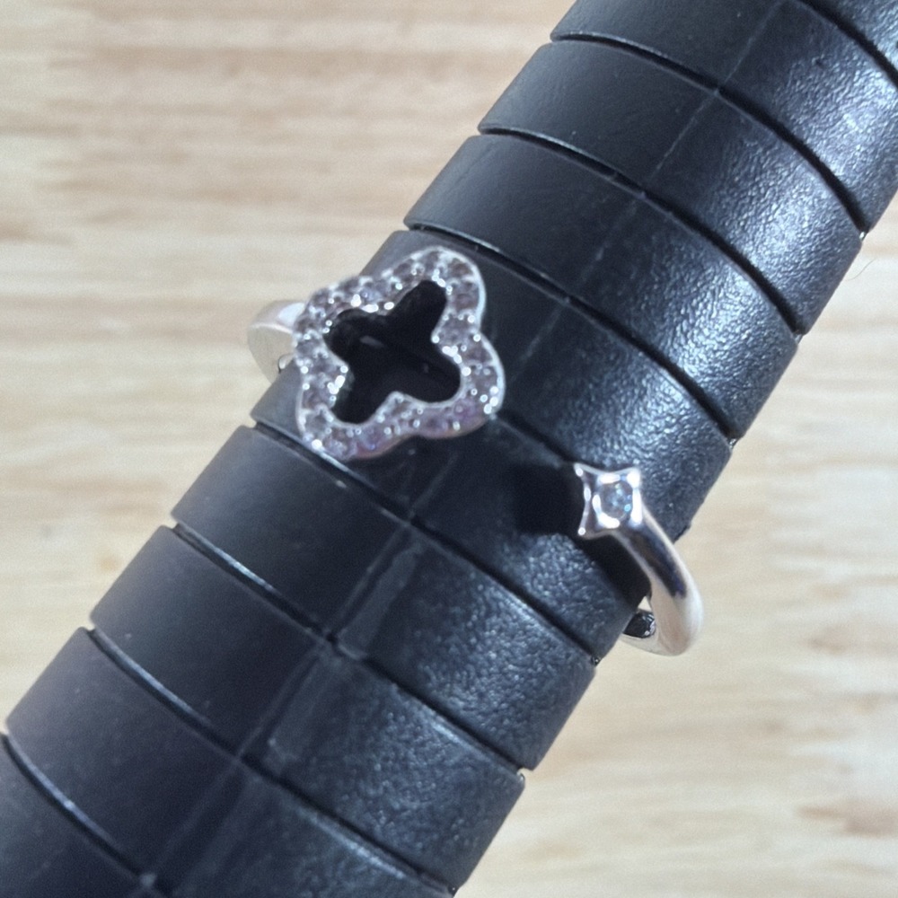 Four Leaf Clover Stacking 925 Sterling Silver 925 Open Adjustable Size 7 CZ